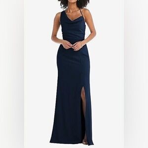 After Six One Shoulder Draped Cowl Neck Maxi Dress 6849 Midnight Navy Size 14